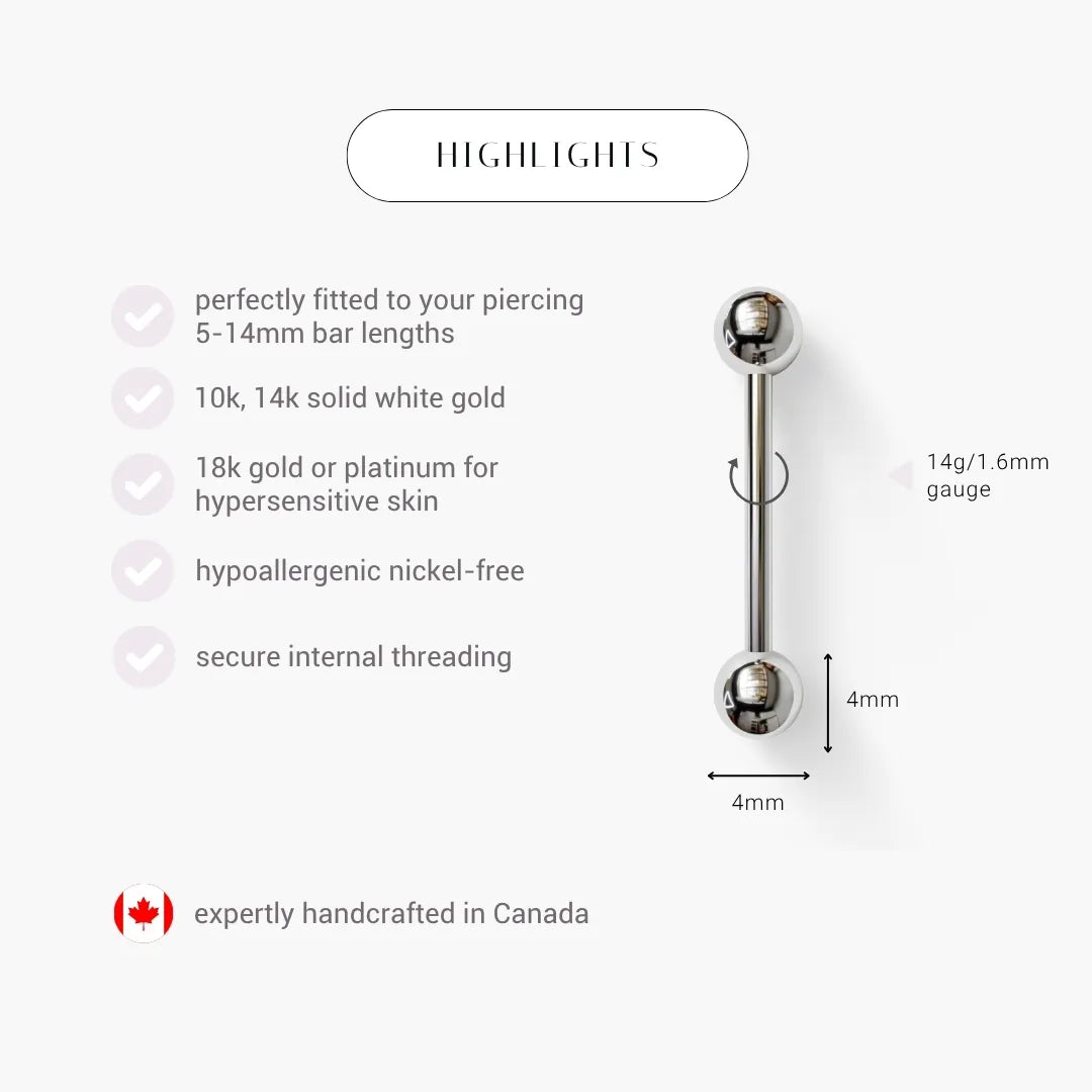 Classic Nipple Barbell White Gold