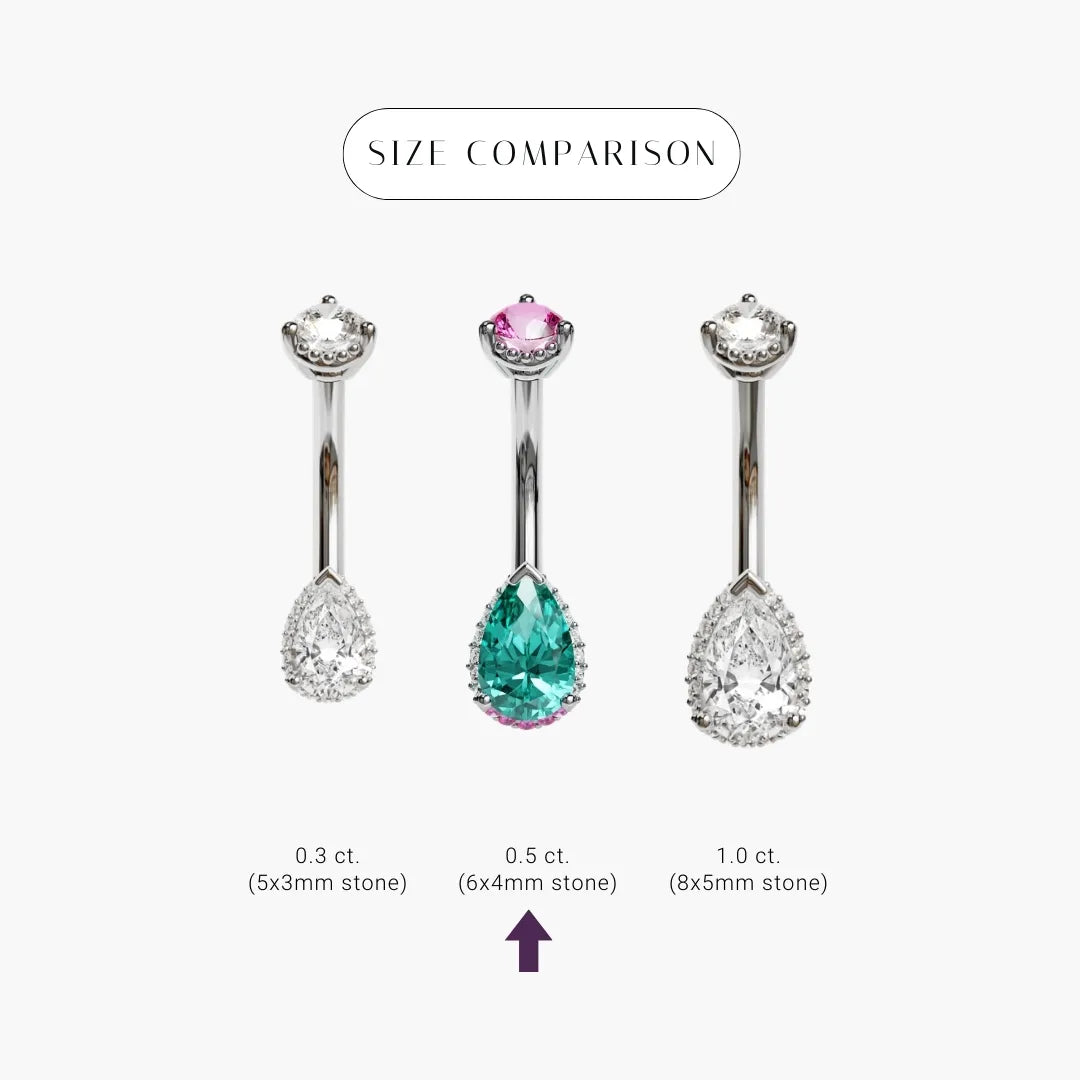White gold La Femme teardrop sizes with the Siren Blush 0.5 ct marked