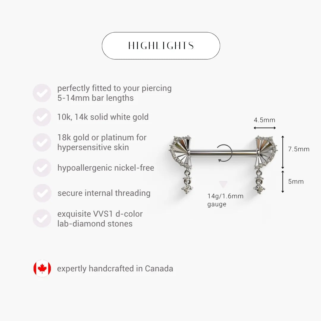 Interlude Nipple Barbell White Gold