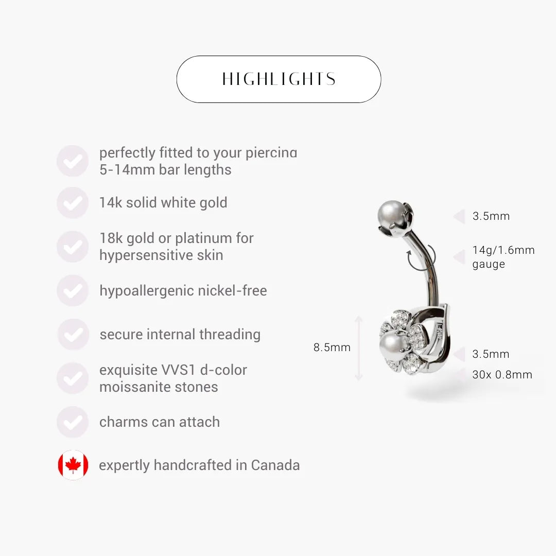 Wildflower Dome Pearl Belly Ring White Gold