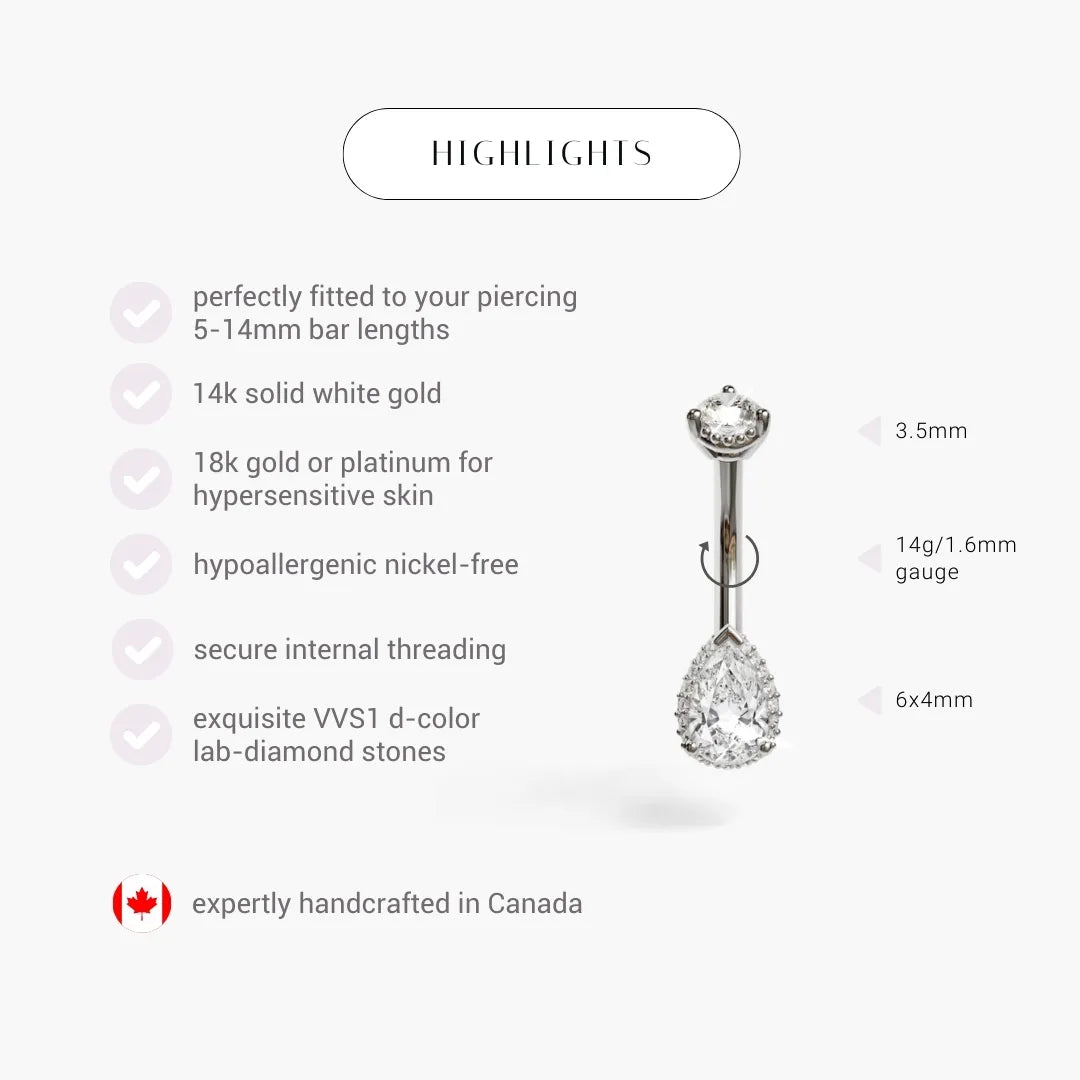 La Femme Pavé 0.5 ct details in 14k white gold or platinum: 6x4mm lab diamond, 3.5mm top, 4 to 16mm bars