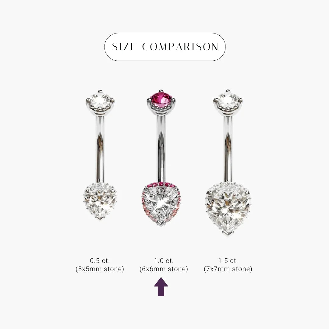White gold La Femme Heart sizes with the Blush Halo 1.0 ct marked