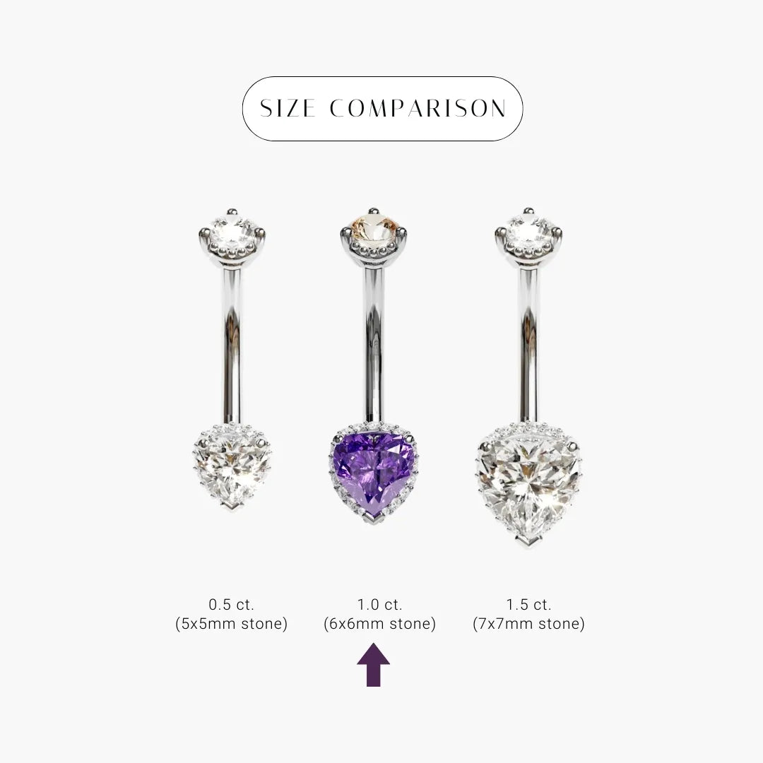 White gold La Femme Heart comparison with the purple Royale marked in the middle