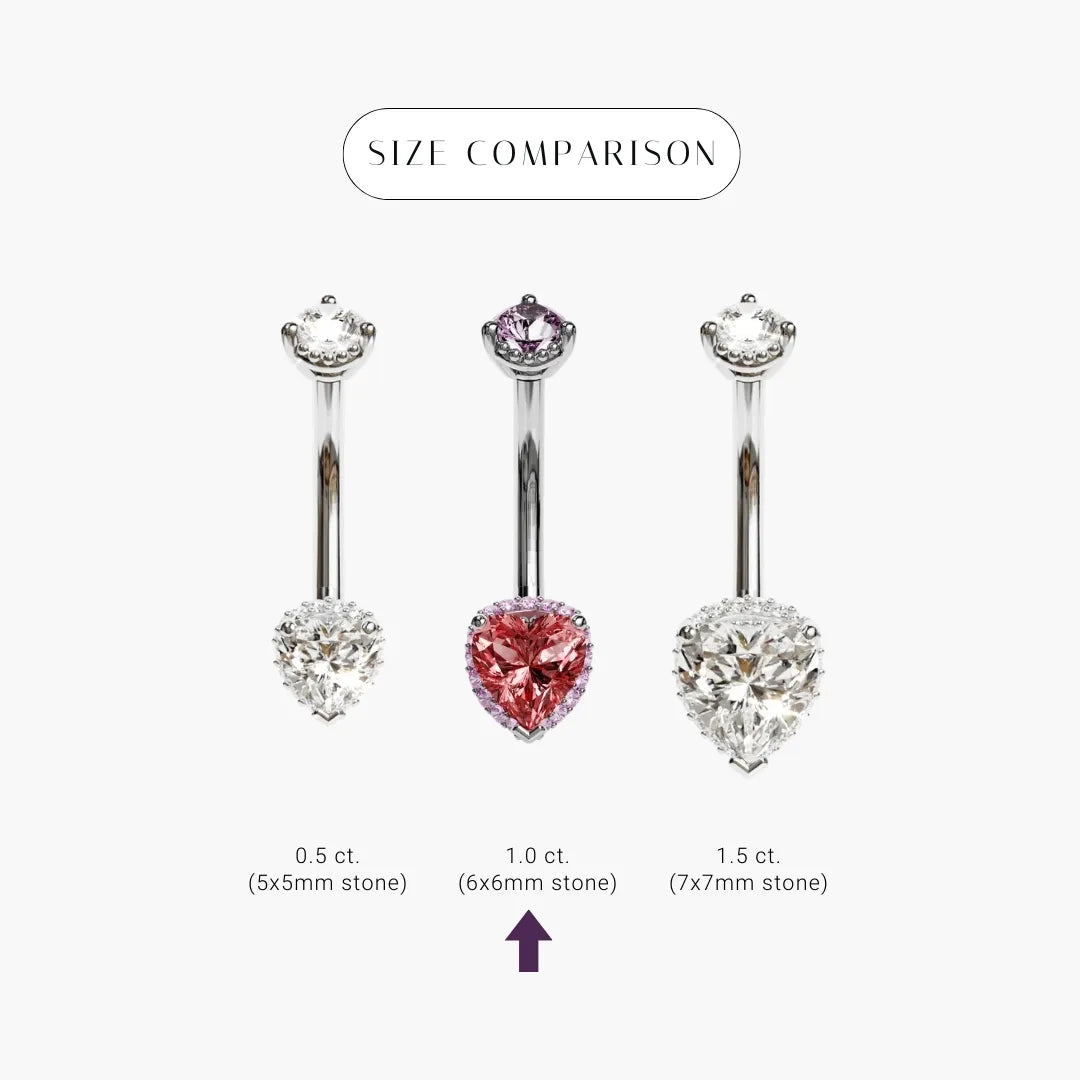 White gold La Femme Heart sizes with the pink Heart Blush 1.0 ct marked