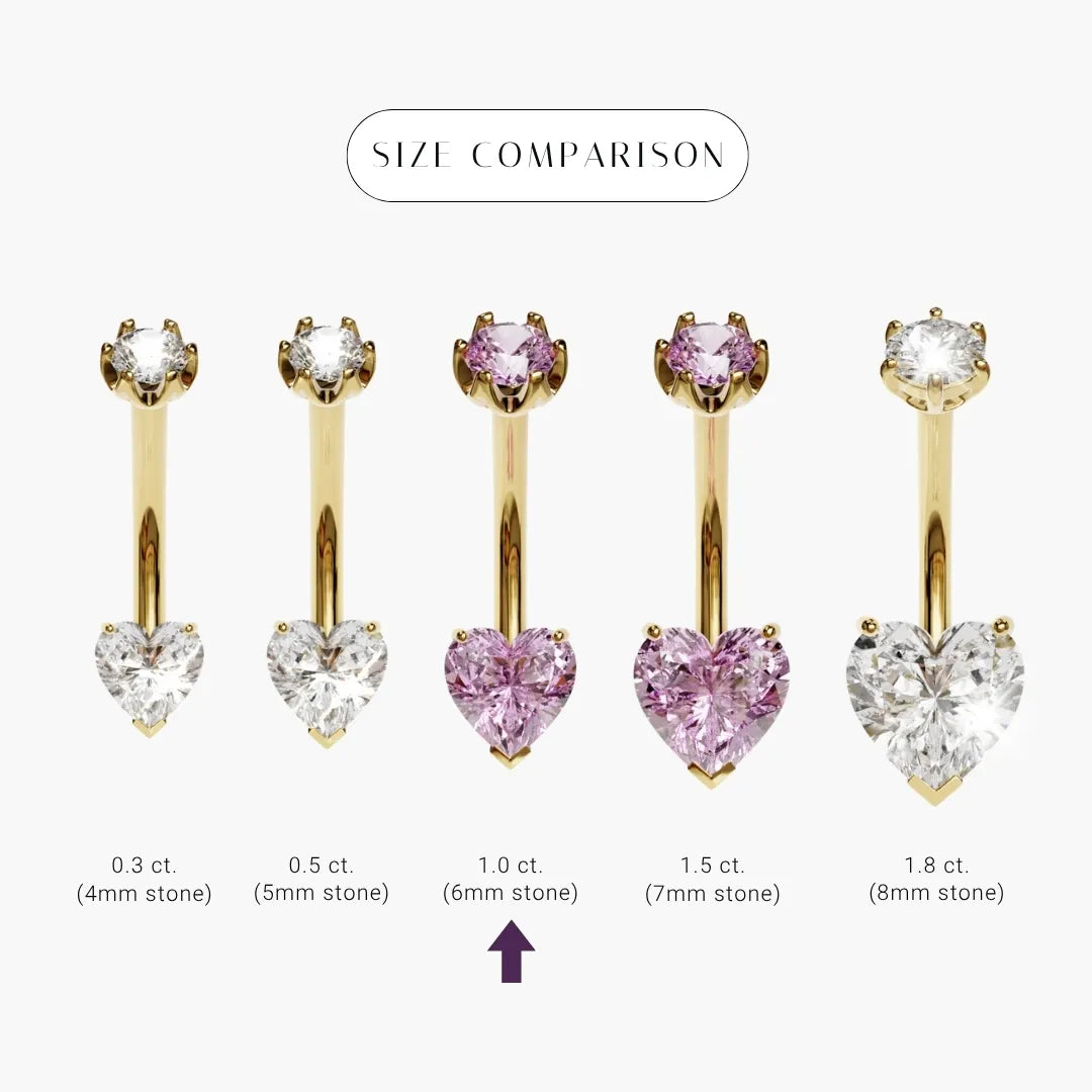 Cosmopolitan 1.0 ct Lab Sapphire Heart size comparison in 18k yellow gold: the 6x6mm stone marked among its sizes
