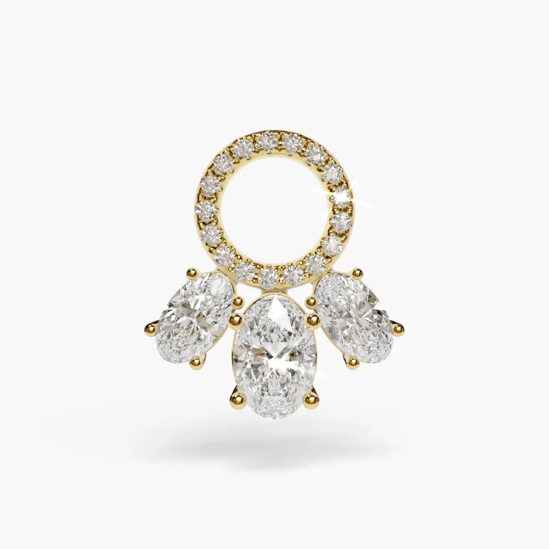 Jolie Co Toi et Moi belly ring charm in yellow gold: a 6x4mm oval centre with two 5x3mm ovals below, under a pavé circle