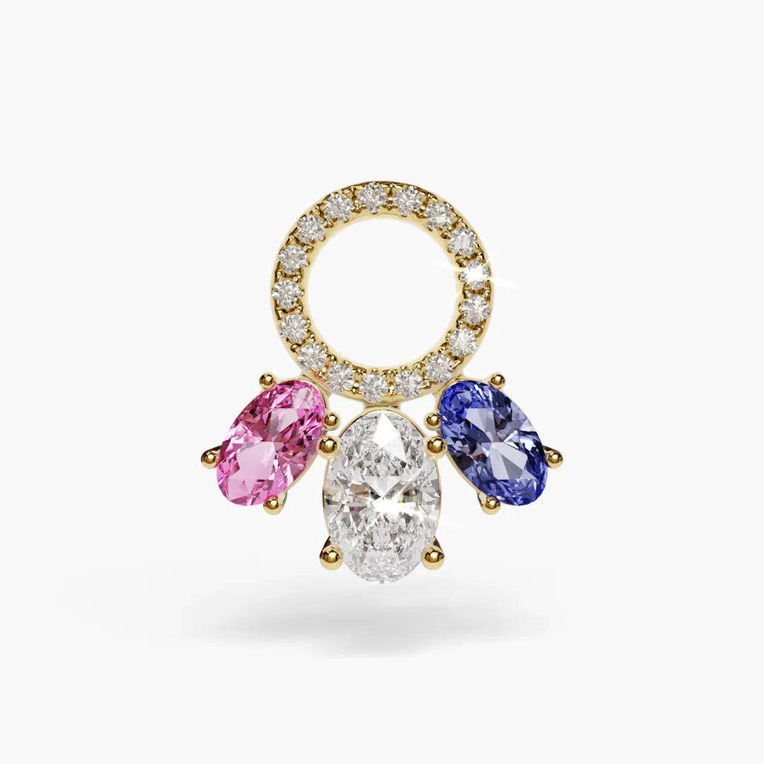 Toi et Moi Pink Blue charm on its own, included with the 18k yellow gold Toi et Moi Pink Blue Dome navel ring