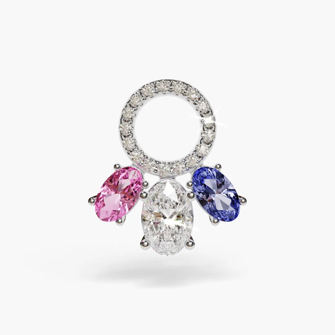 The charm included with the palladium white gold Toi et Moi Pink Blue Dome navel ring, shown on its own
