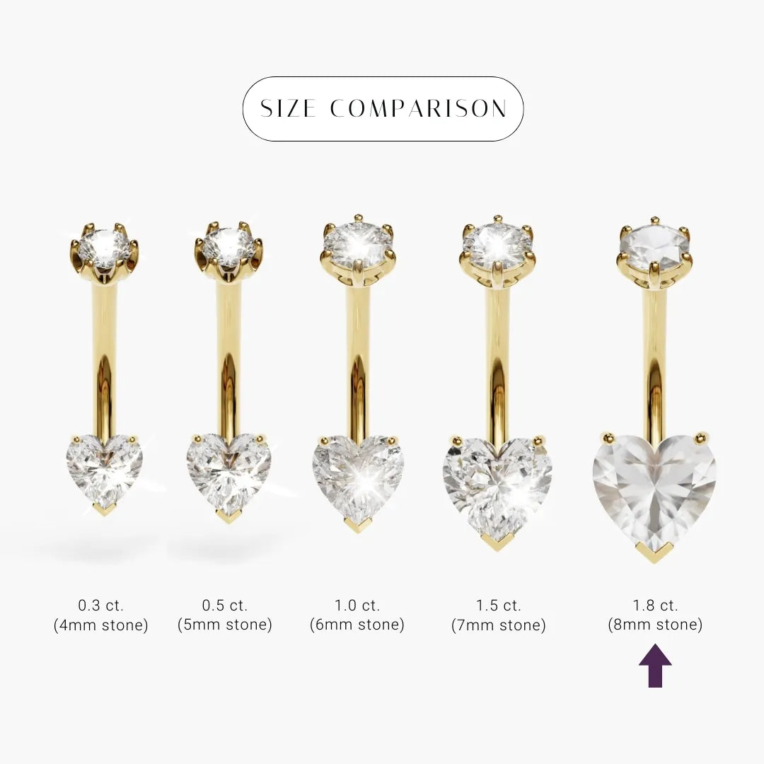 Heart Topaz size comparison in 18k yellow gold: the 8x8mm stone marked among its sizes