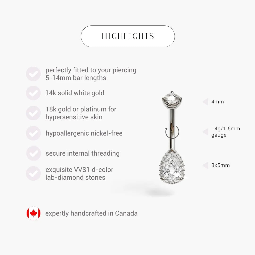 La Femme Pavé 1.0 ct in 14k white gold or platinum: 8x5mm lab diamond, nineteen 1mm pavé stones, 14 gauge
