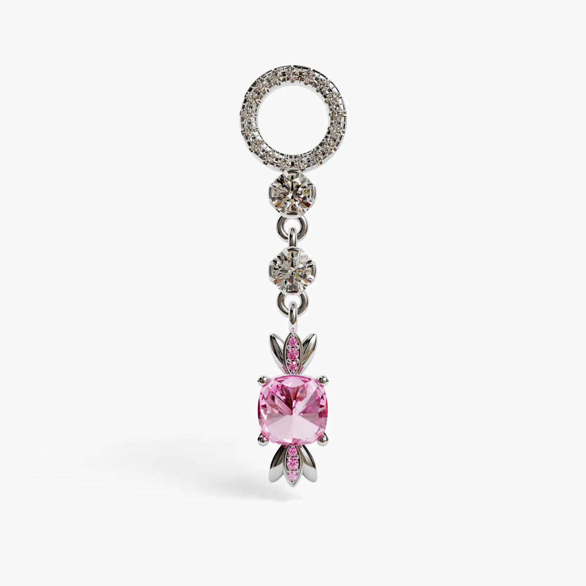 Sugar Baby Lab Pink Sapphire Dome Belly Ring, White Gold & Platinum