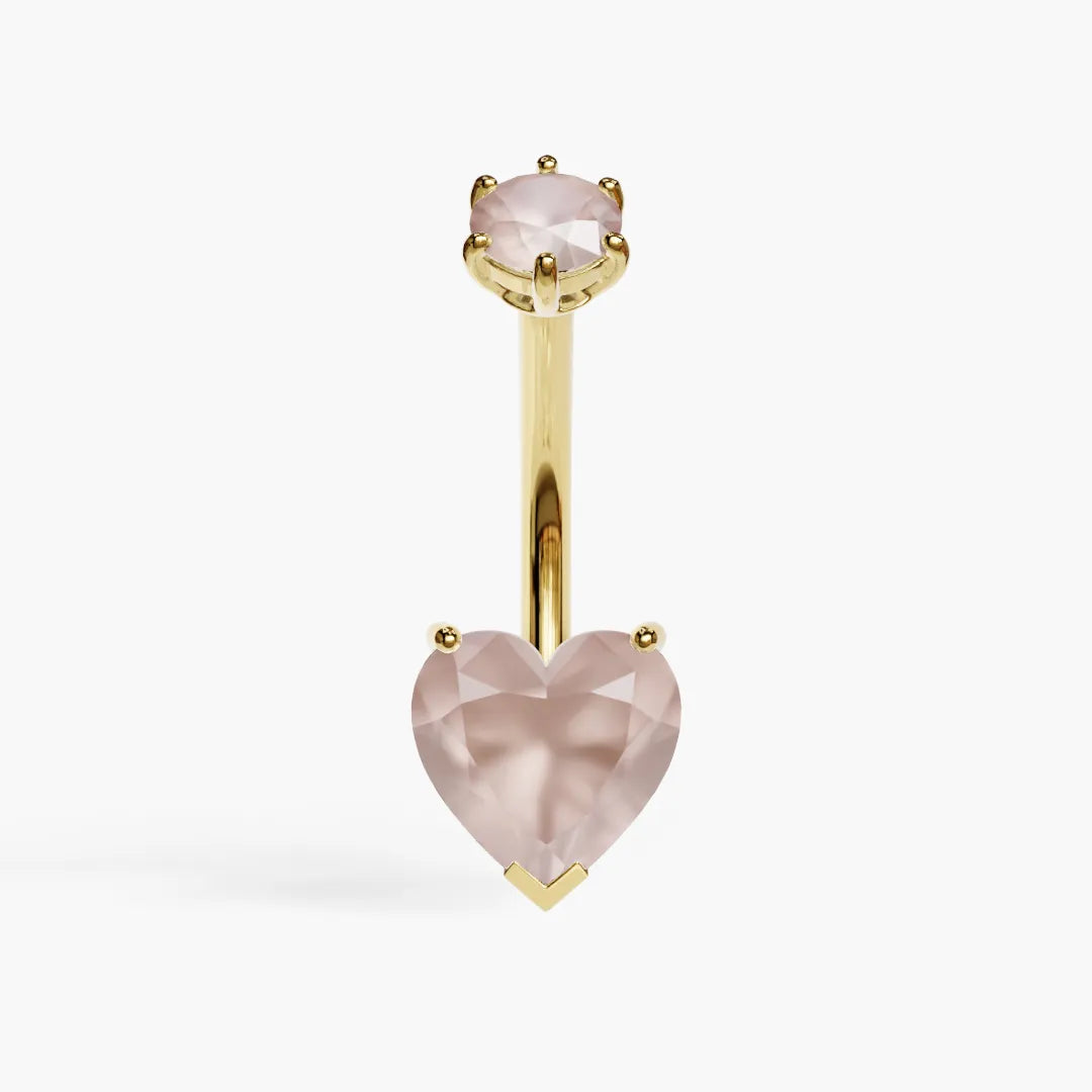 Jolie Co Heart Rose Quartz 14k Yellow Gold Belly Ring