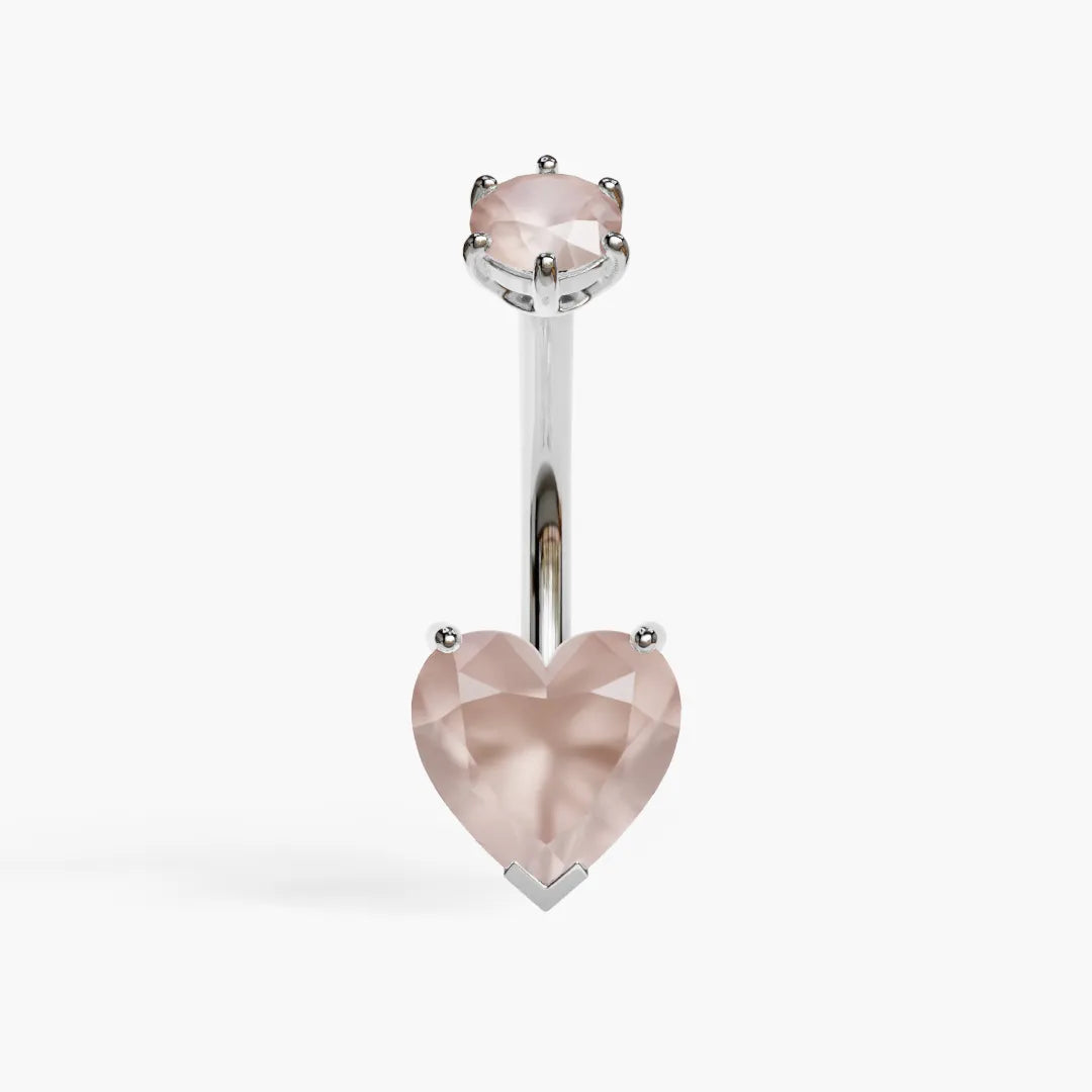 Jolie Co Heart Rose Quartz 14k White Gold Belly Ring Jolie Co