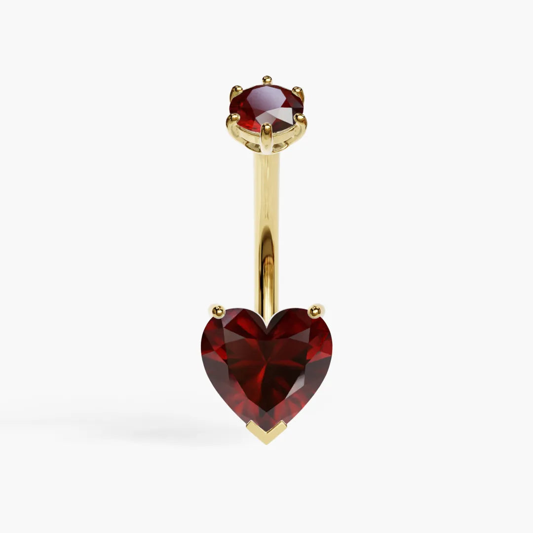 Jolie Co Heart Garnet 14k Yellow Gold Belly Ring Jolie Co Jewelry