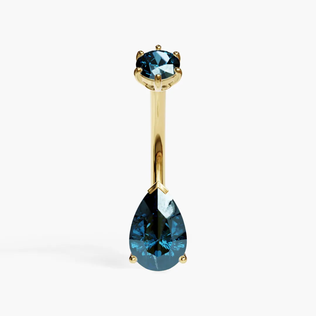 Jolie Co London-Blue Topaz Teardrop 14k Yellow Gold Belly Ring