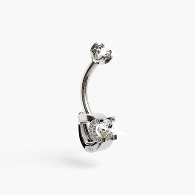 Swan Baby Dome Moissanite Belly Ring White Gold