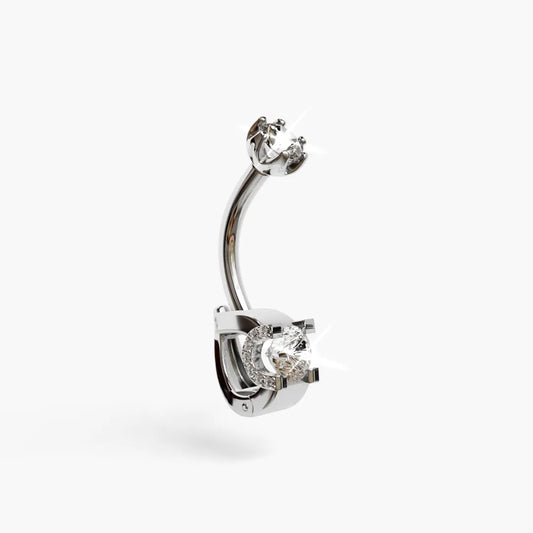 Swan Baby Dome Moissanite Belly Ring White Gold
