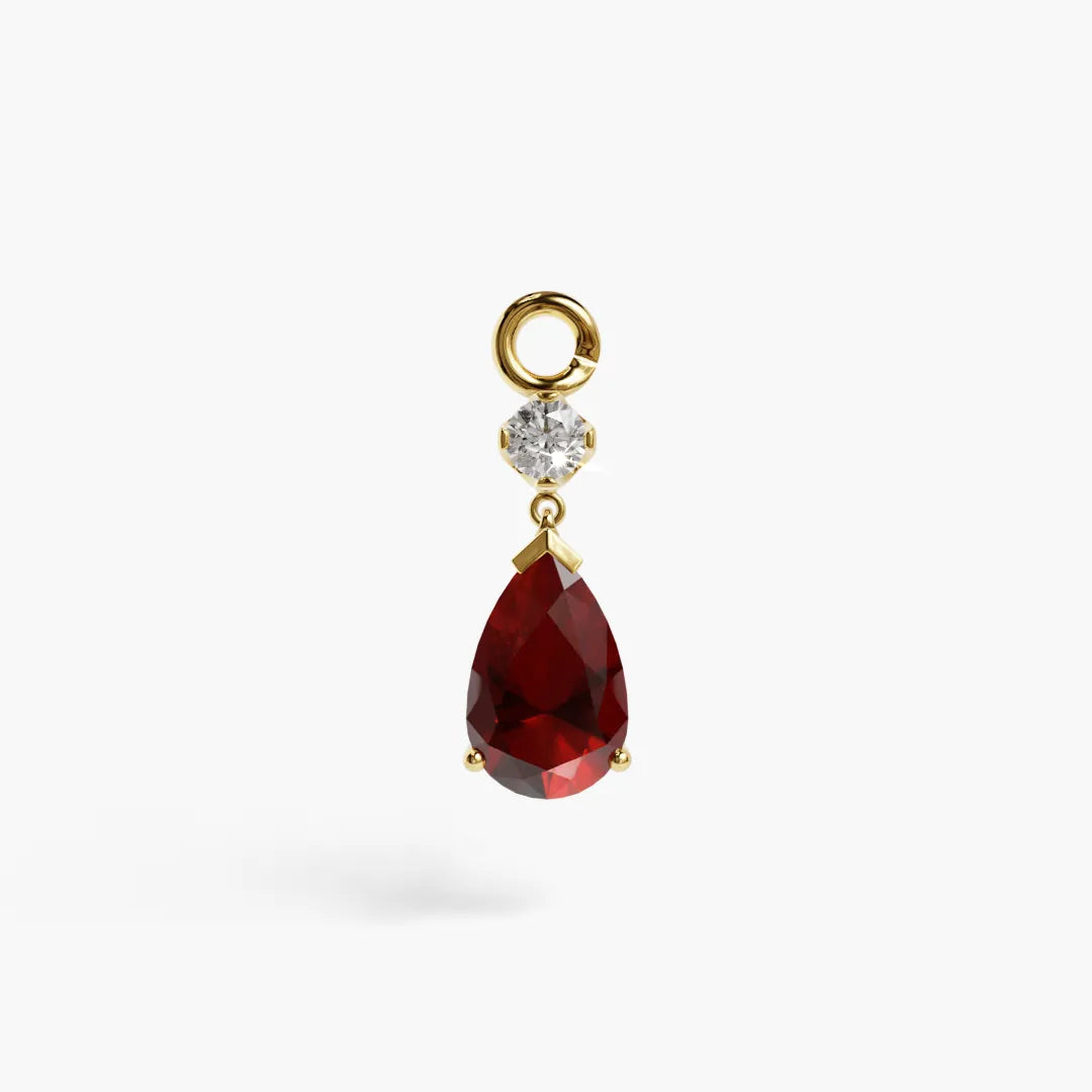 Mini Teardrop Garnet Charm Yellow & Rose Gold