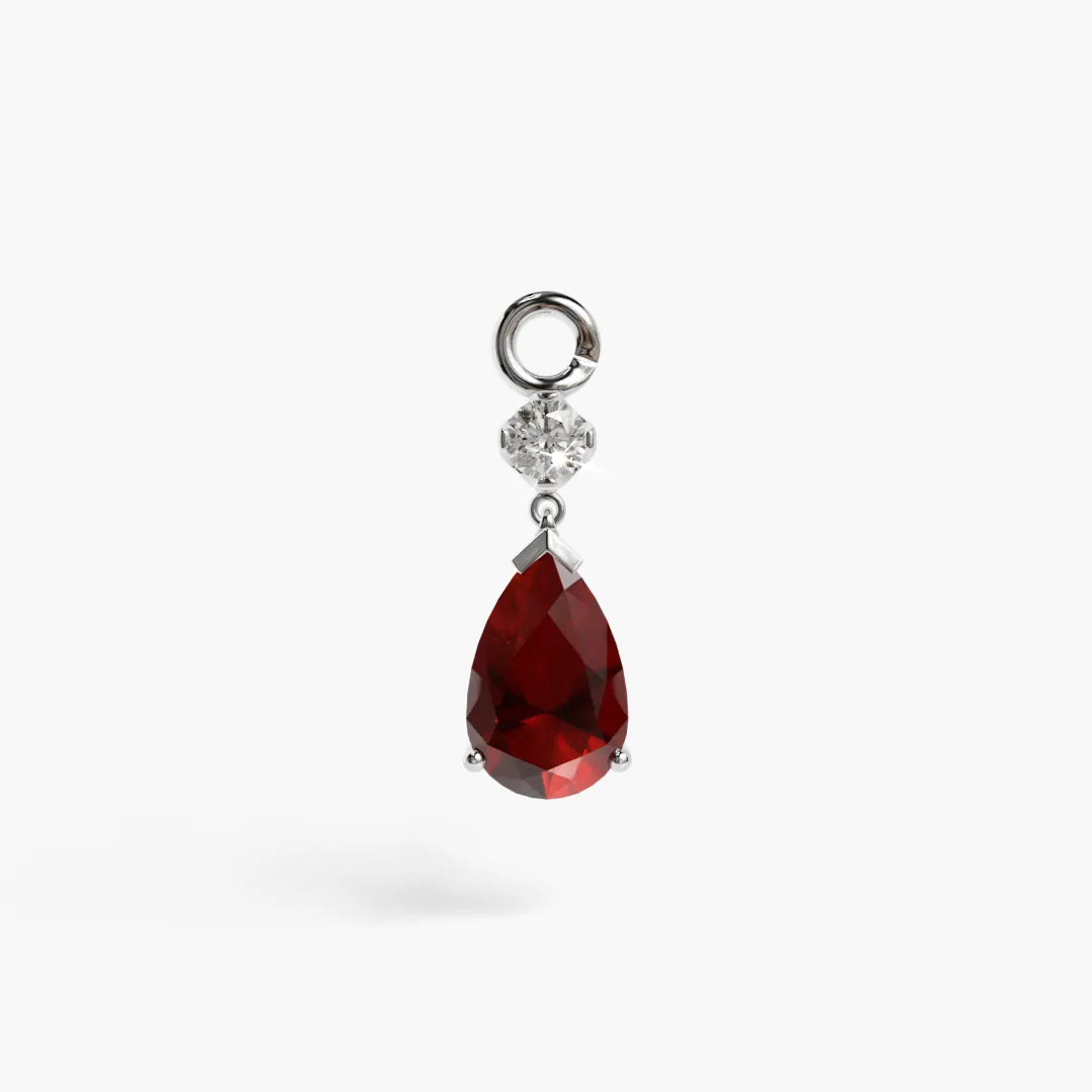 Mini Teardrop Garnet Charm White Gold & Platinum