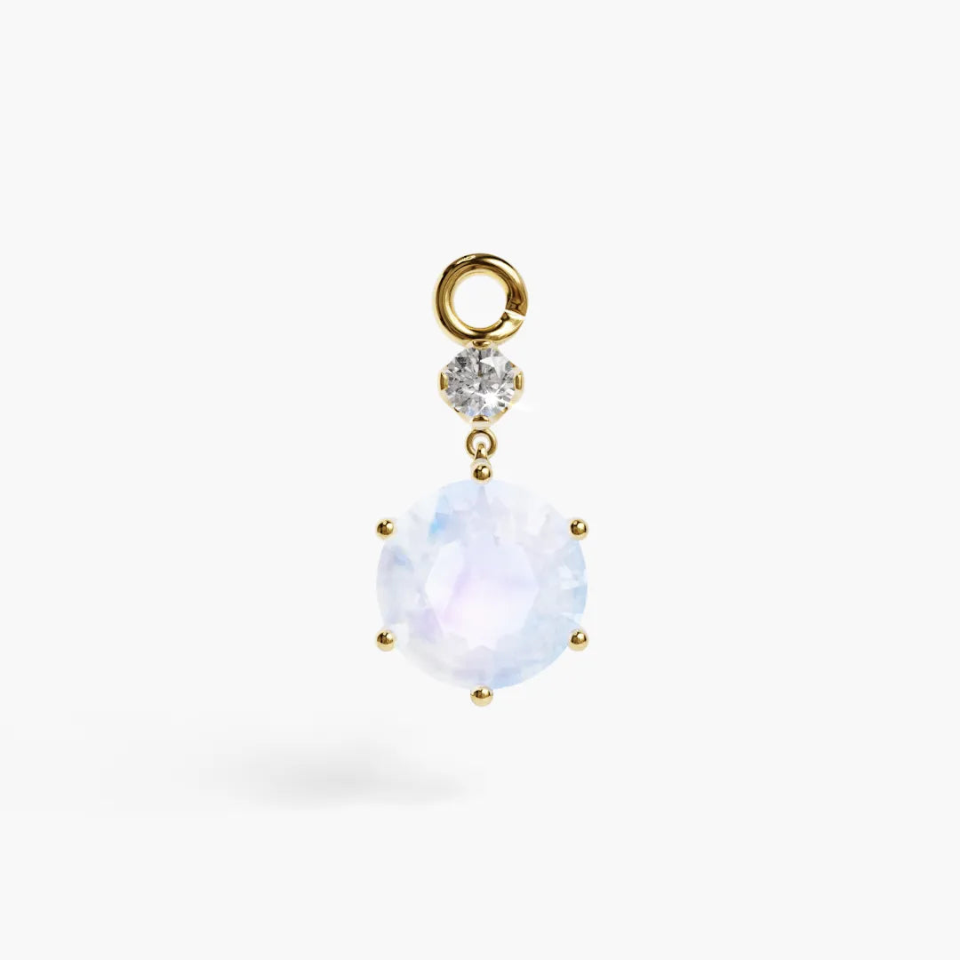 Mini Orb Moonstone Charm Yellow & Rose Gold