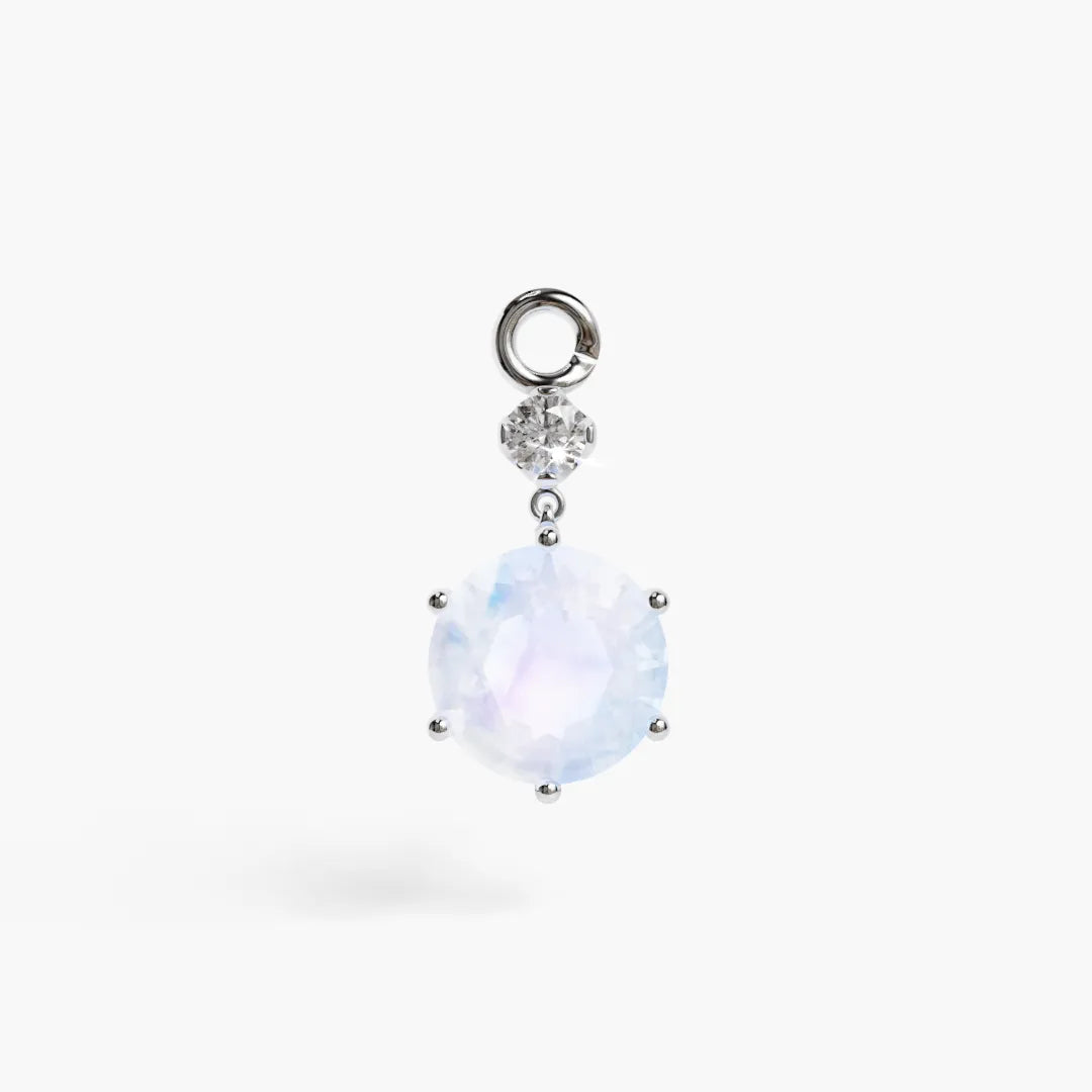 Mini Orb Moonstone Charm White Gold & Platinum