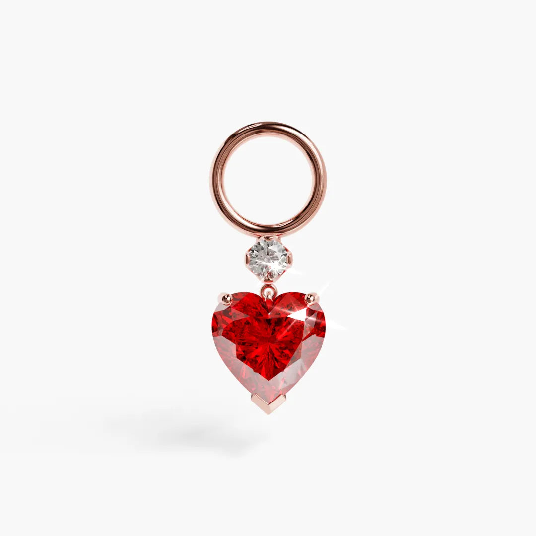 Mini Heart Ruby Charm Yellow & Rose Gold