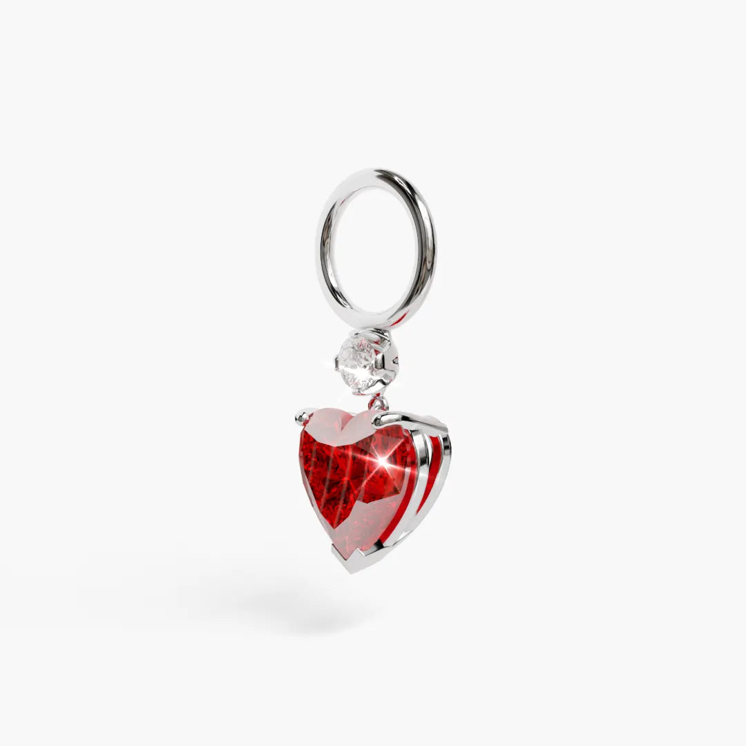 Mini Heart Ruby Charm White Gold & Platinum