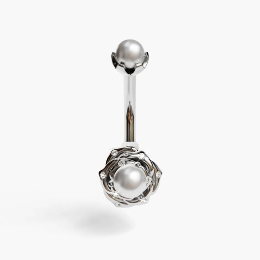 Eternal Rose Dome Belly Ring White Gold