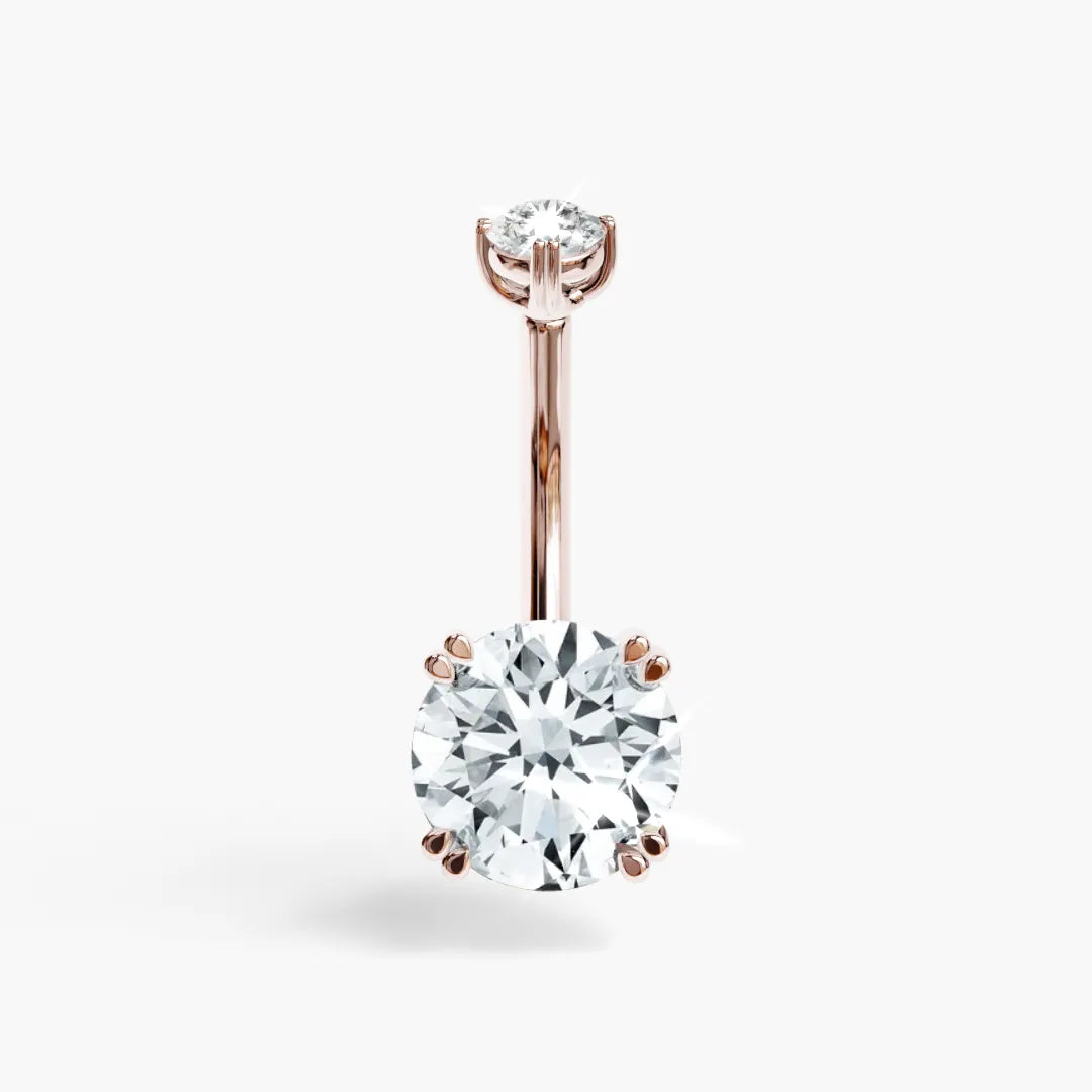 Rose gold La Seule 1.5 ct navel ring, the 7mm round lab diamond in soft pink gold