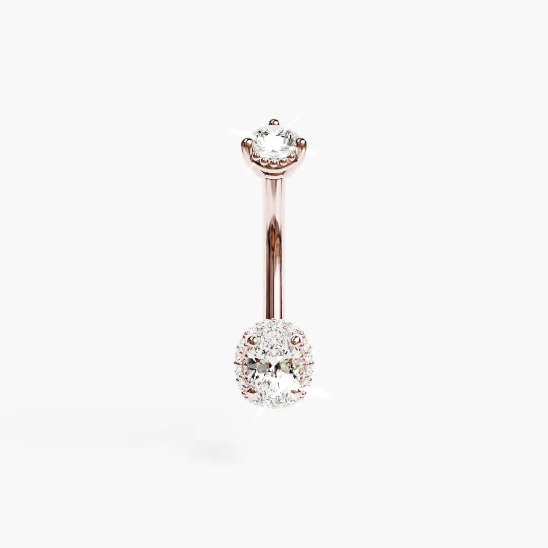 La Femme Oval Pavé 0.7 ct belly ring in 14k rose gold, pavé lab diamonds wrapped around a 6x4mm oval
