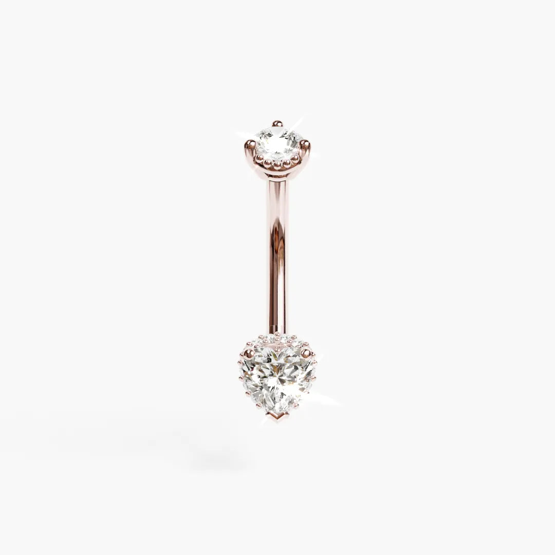 La Femme Heart Pavé 0.5 ct navel ring in 14k rose gold, pavé lab diamonds all around a 5mm heart