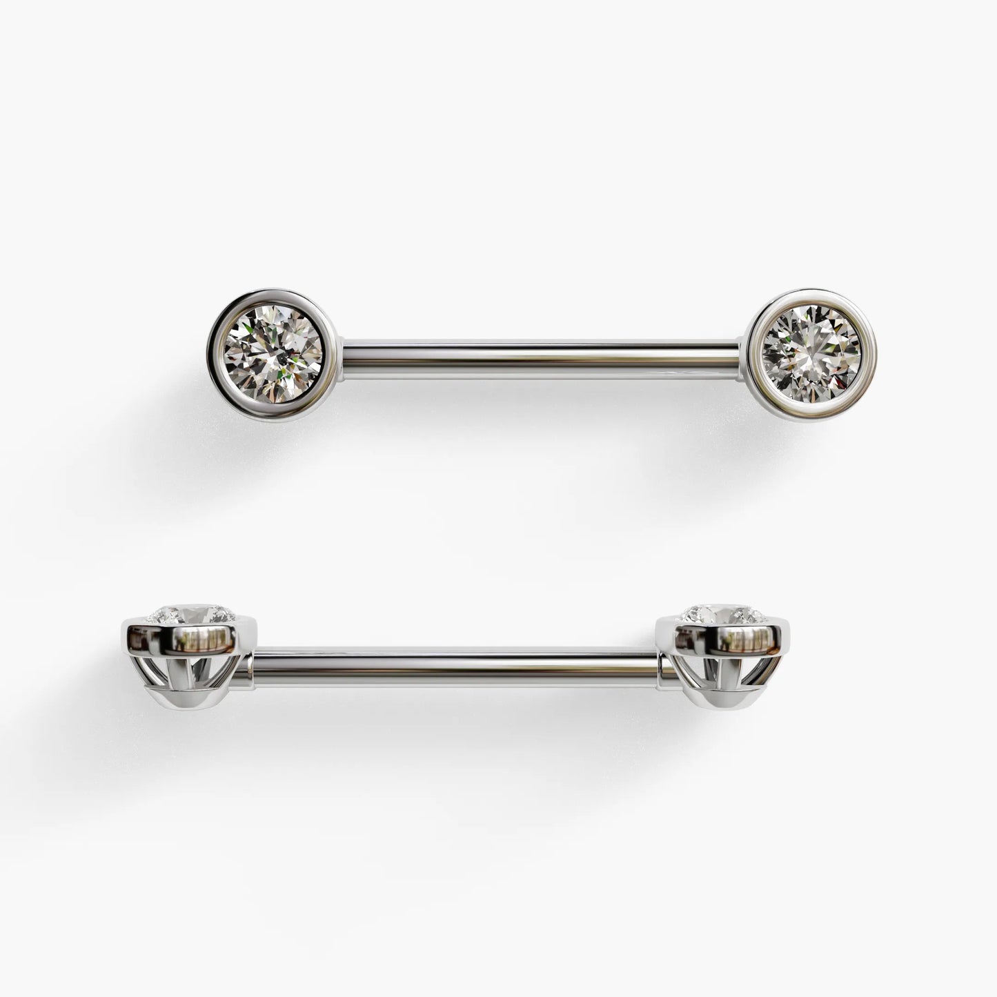 Bezel Diamond Nipple Barbell White Gold