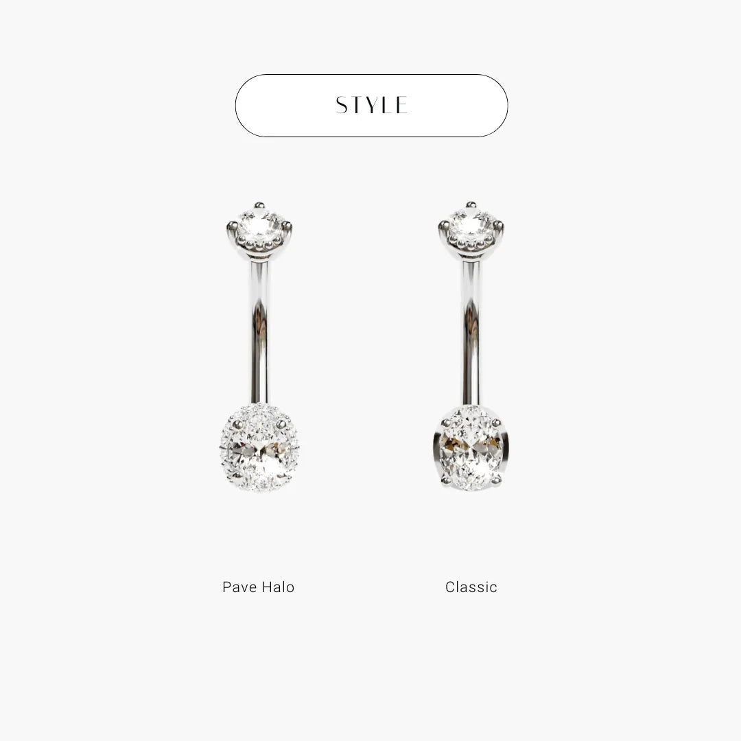 Pavé halo or classic: the La Femme Oval in white gold, this listing the pavé halo