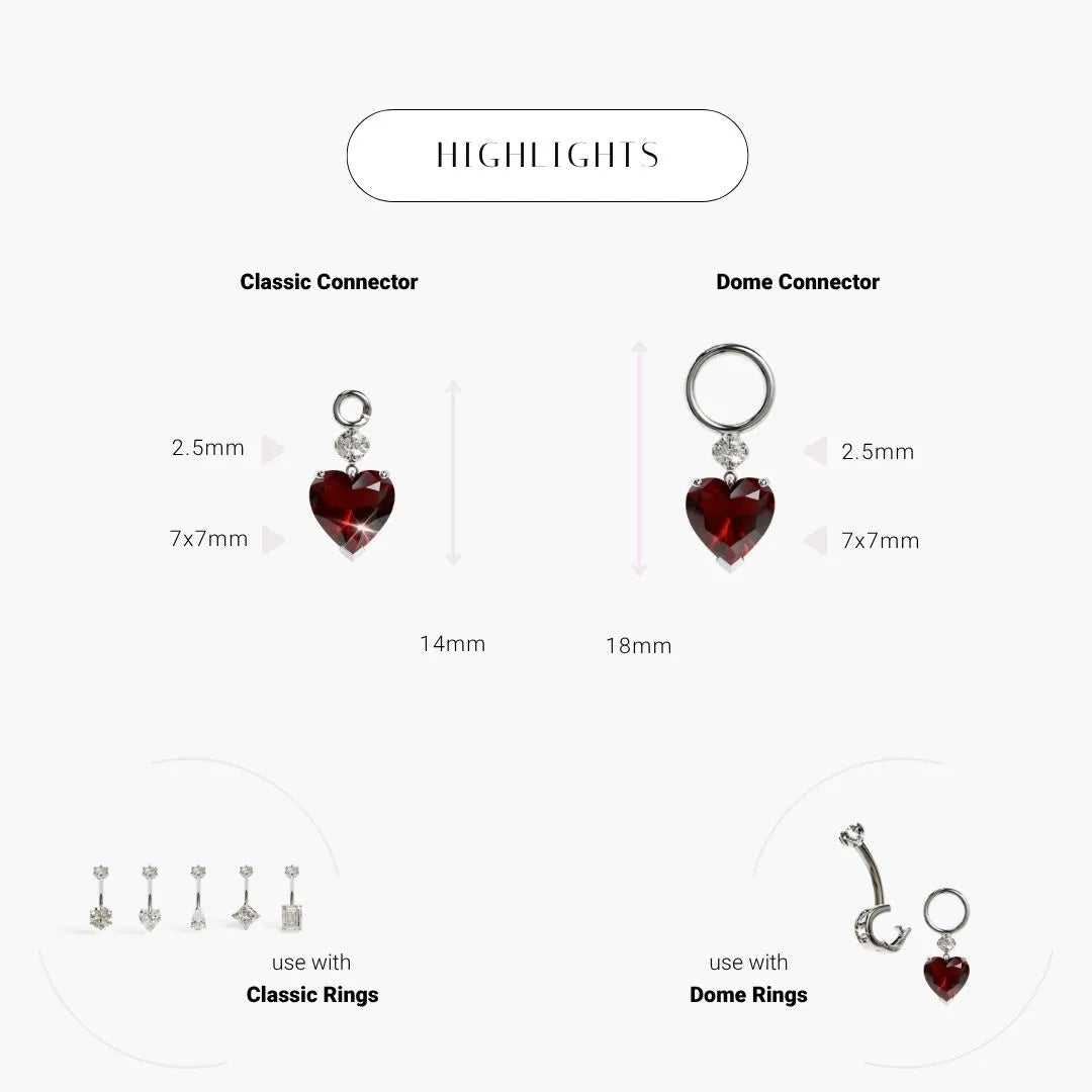 Mini Heart Garnet Charm White Gold & Platinum