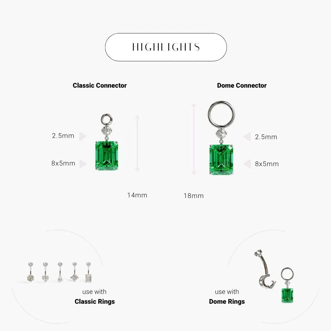 Mini Lab-Emerald Charm White Gold & Platinum
