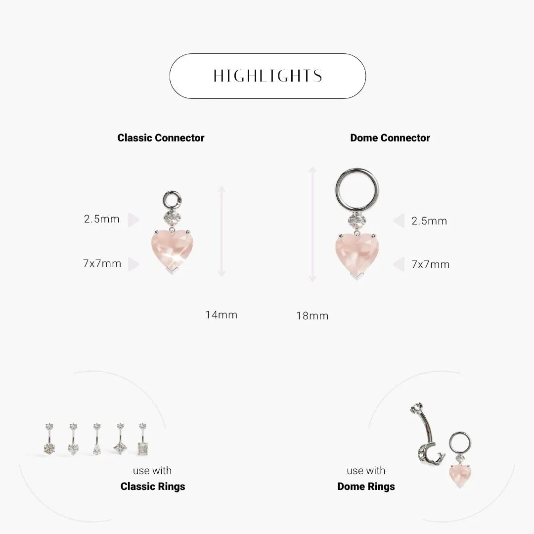 Mini Heart Rose Quartz Charm White Gold & Platinum