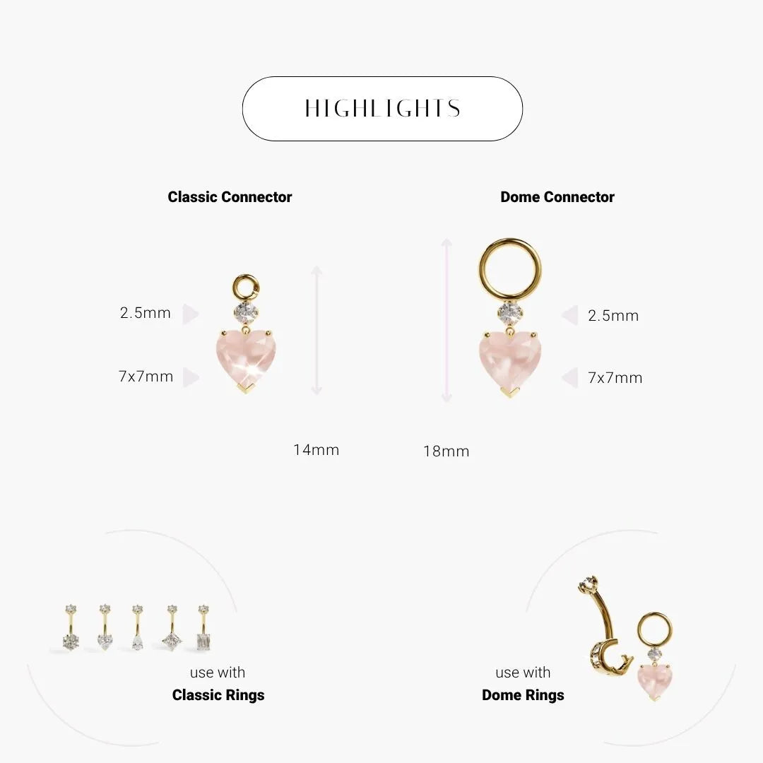 Mini Heart Rose Quartz Charm Yellow & Rose Gold