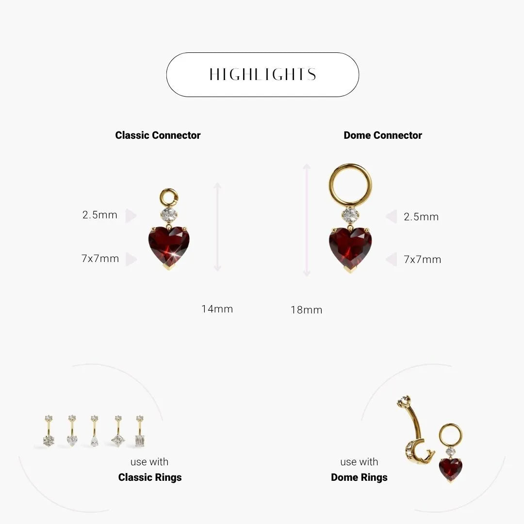 Mini Heart Garnet Charm Yellow & Rose Gold