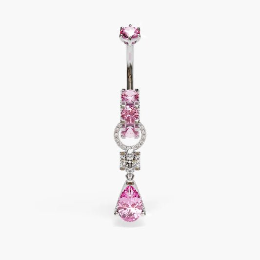 Swan Pink Dome Moissanite Belly Ring White Gold