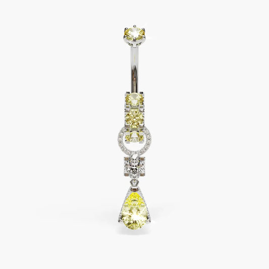 Swan Yellow Dome Moissanite Belly Ring White Gold
