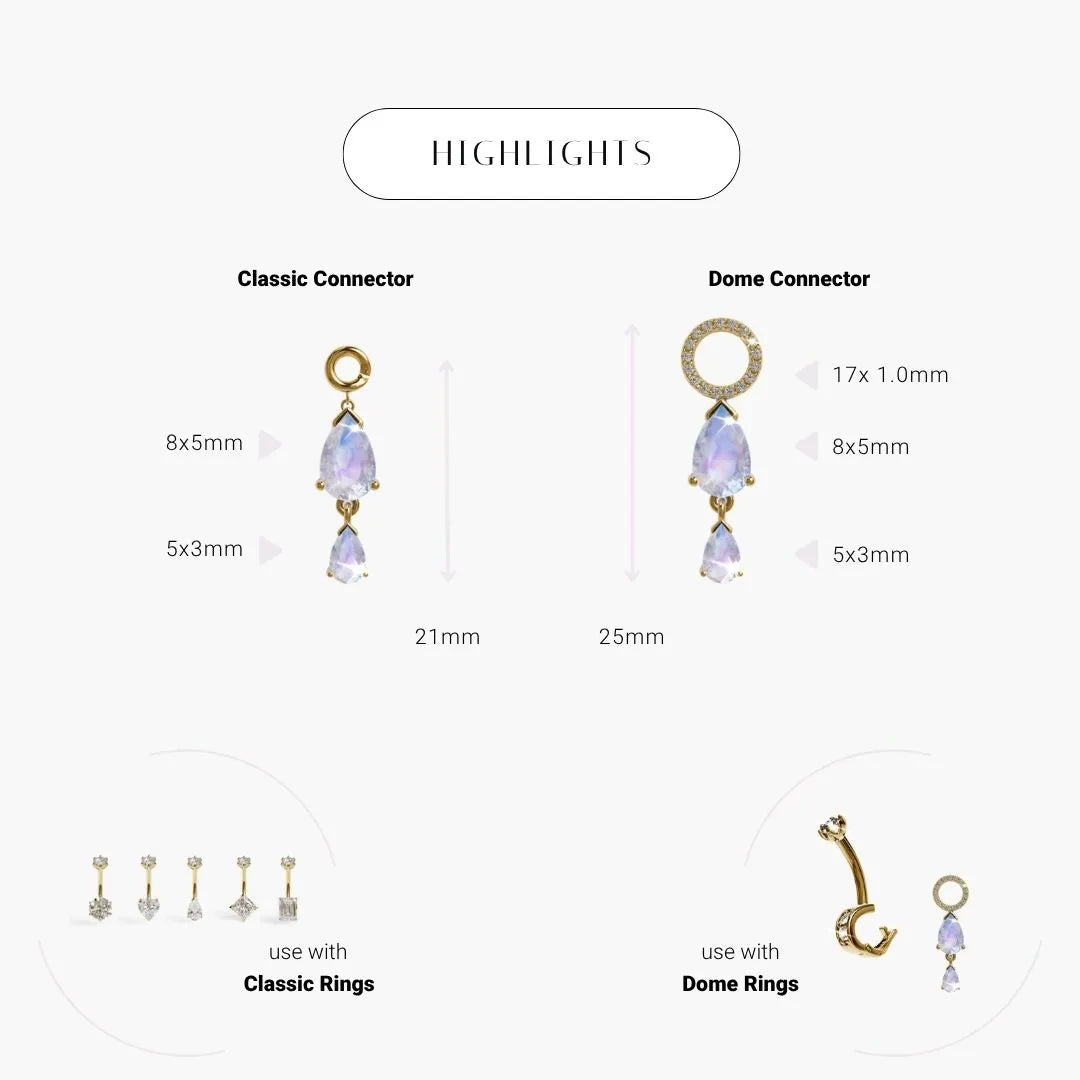 Teardrop Moonstone Charm Yellow & Rose Gold