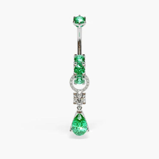 Swan Green Dome Moissanite Belly Ring White Gold