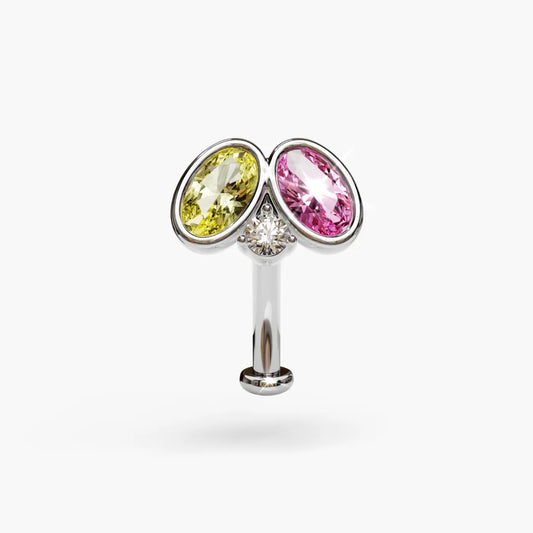 Toi et Moi Lemon & Pink Moissanite Belly Ring White Gold