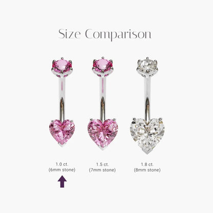 Pink Lady 1.0 ct. Heart Moissanite Belly Ring White Gold