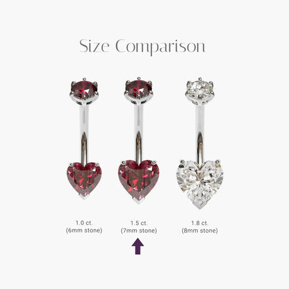 Red Sunrise 1.5 ct. Heart Moissanite Belly Ring White Gold