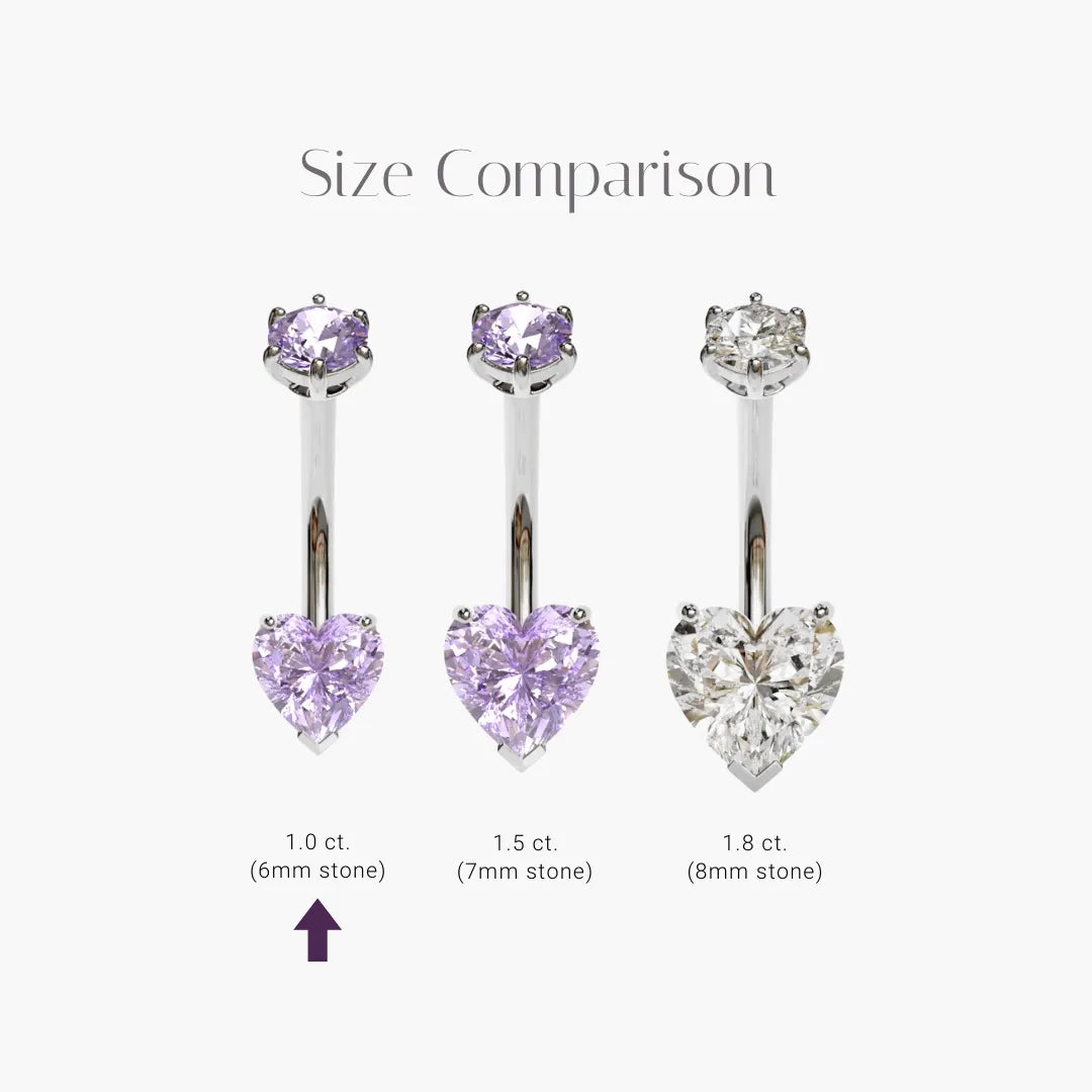 Purple Rain 1.0 ct. Heart Moissanite Belly Ring White Gold