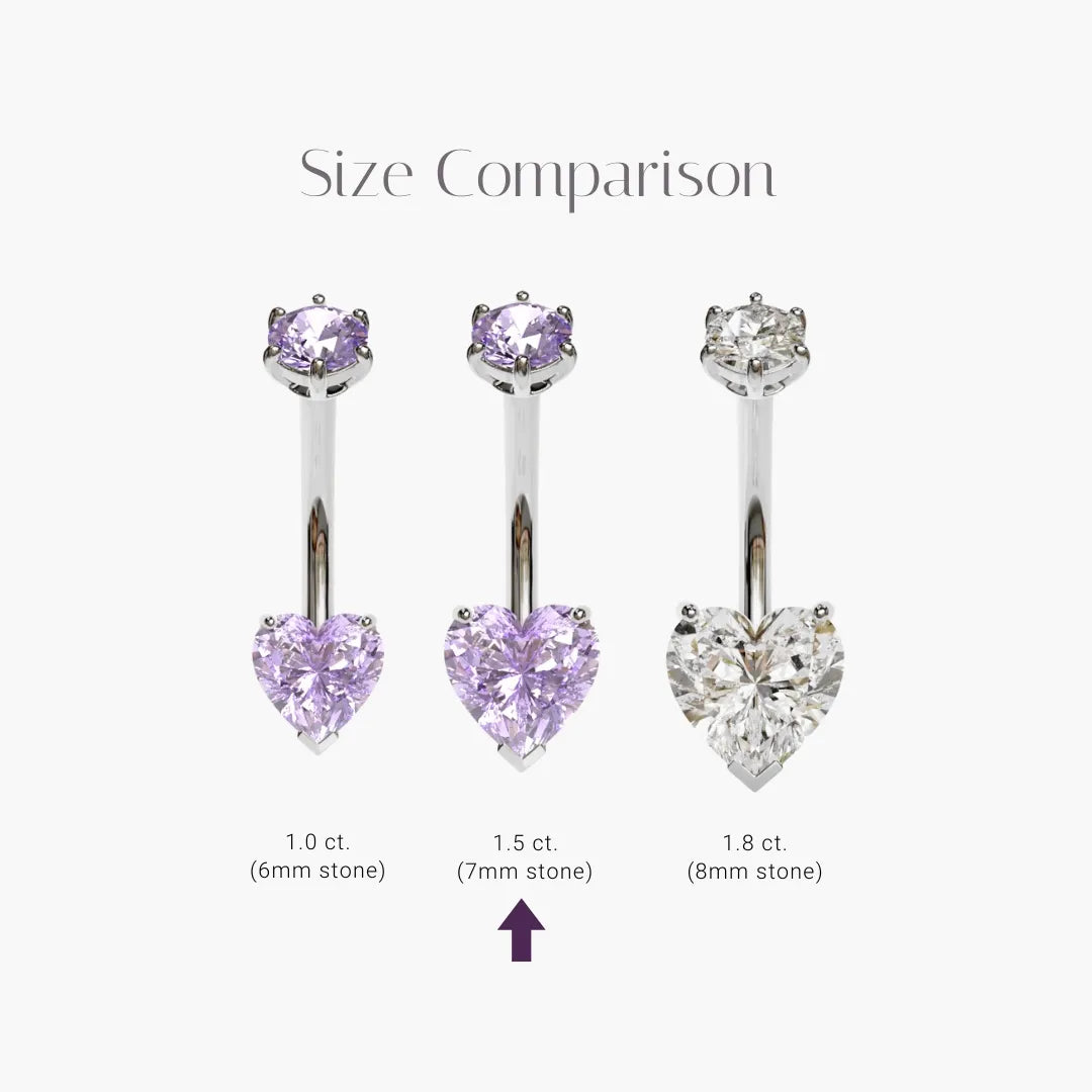 Purple Rain 1.5 ct. Heart Moissanite Belly Ring White Gold