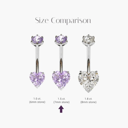 Purple Rain 1.5 ct. Heart Moissanite Belly Ring White Gold