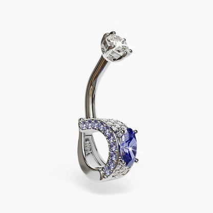 Angel Dome Sapphire Moissanite Belly Ring White Gold