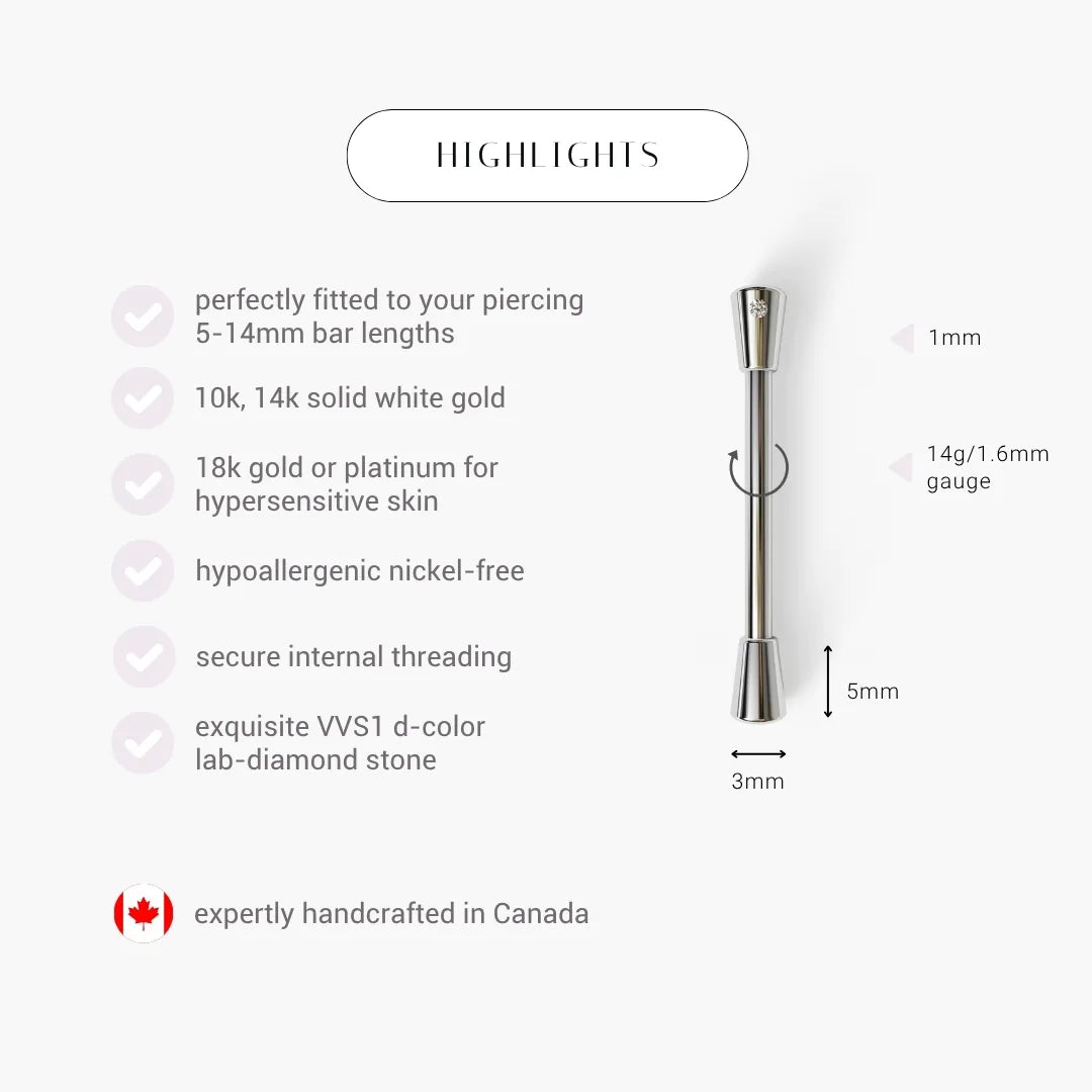 The Fine Line Nipple Barbell White Gold